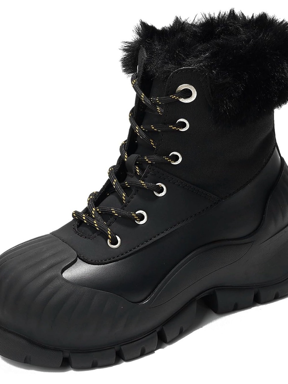 Black Faux-Fur Lace-Up Winter & Rain Boot
